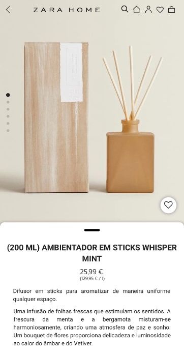 (200 ML) Difusor em Whisper Mint Zara Home