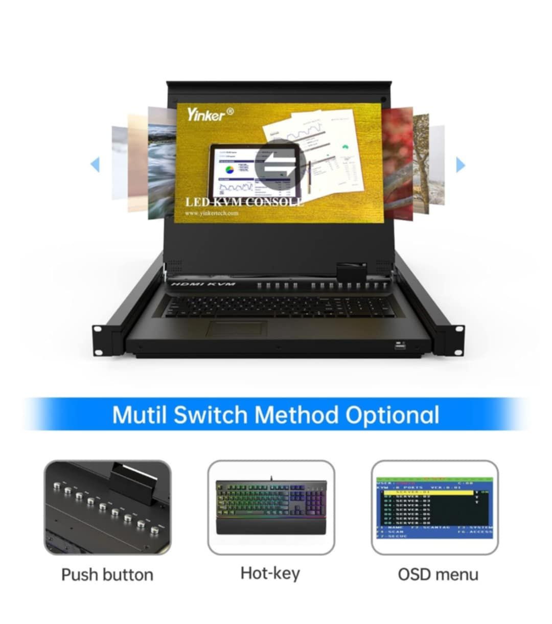 Przełącznik KVM do montażu w szafie rack z monitorem LCD 17,3 cala,