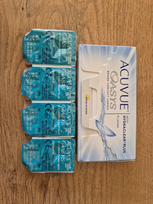 4 szt. Soczewek acuvue oasys hydraclear plus -2,75  2 tygodniowe