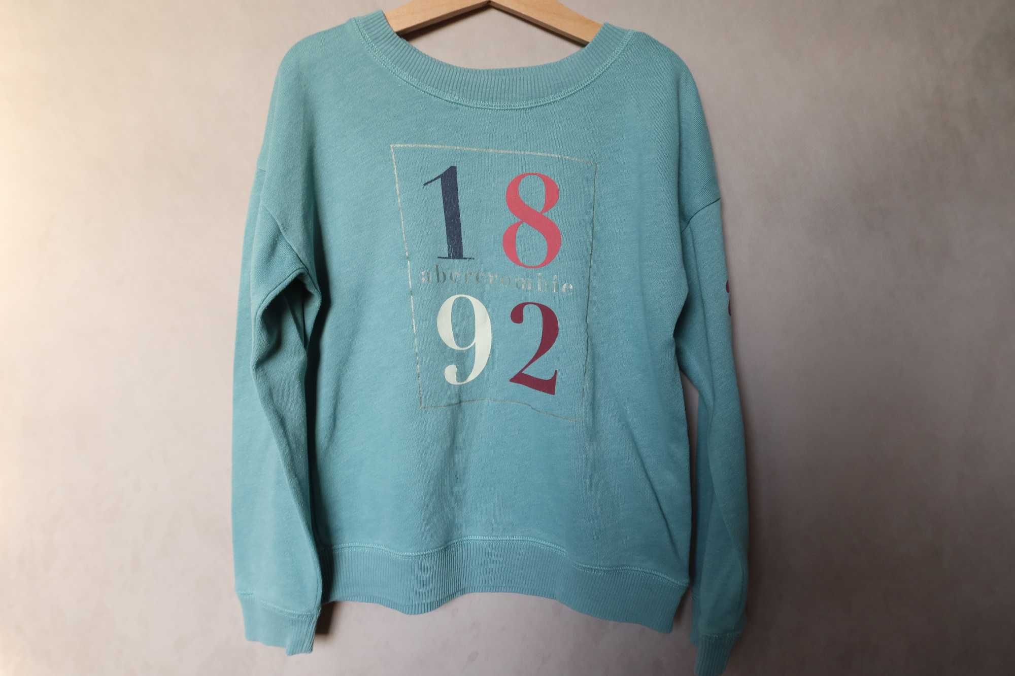 Bluza 128 Abercrombie Kids turkusowa róż napisy teal morska