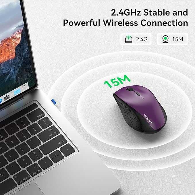TECKNET Bezprzewodowa Mysz 2,4 G do laptopa, optyczna  (Fioletowy)
