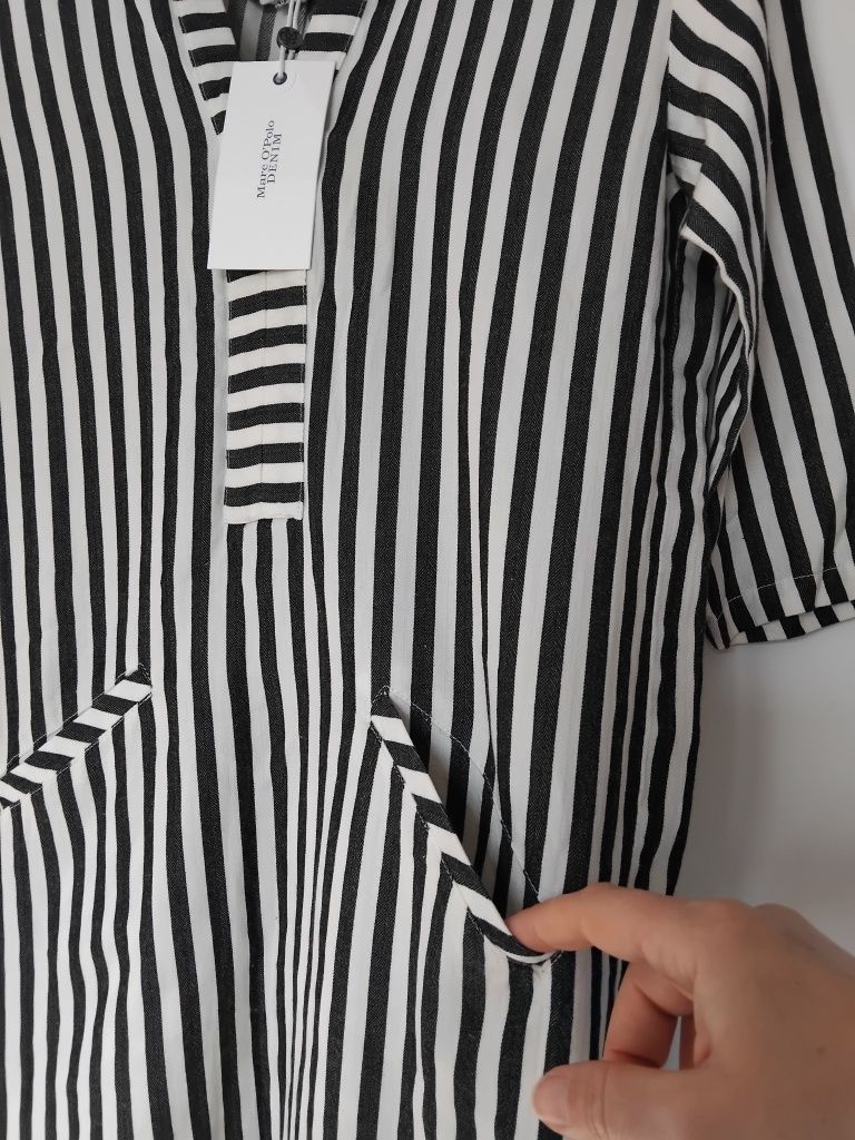nowa Marc o'Polo XS luźny krój bawełna 100% paski biało-czarn sukienka
