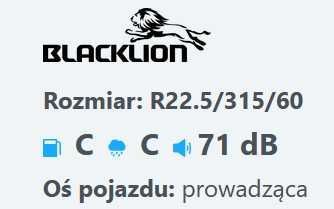 315/60R22.5 Opona ciężarowa BlackLion BF188 Prowadząca