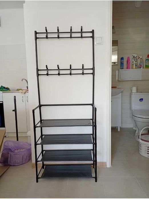 wieszak na ubrania buty stojak metalowy czarny haczyki półki