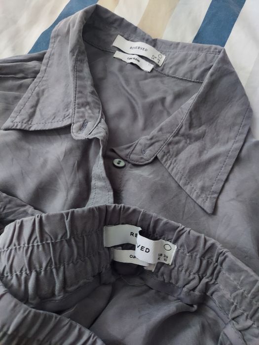 ZESTAW Koszula + spodnie z cupro i wiskozy luźny modny design modelka