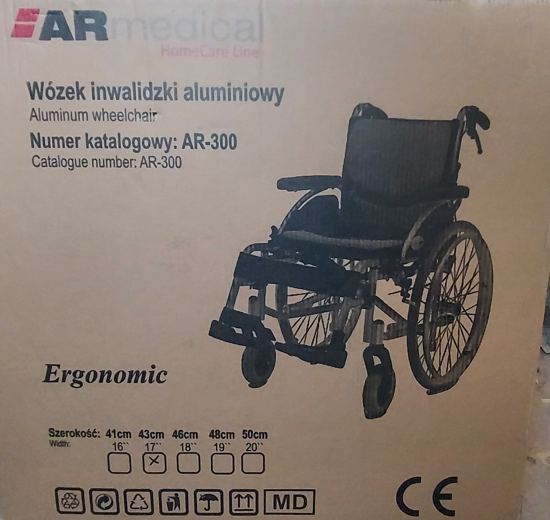 Wózek inwalidzki AR-300 ultralekki lekki aluminiowy