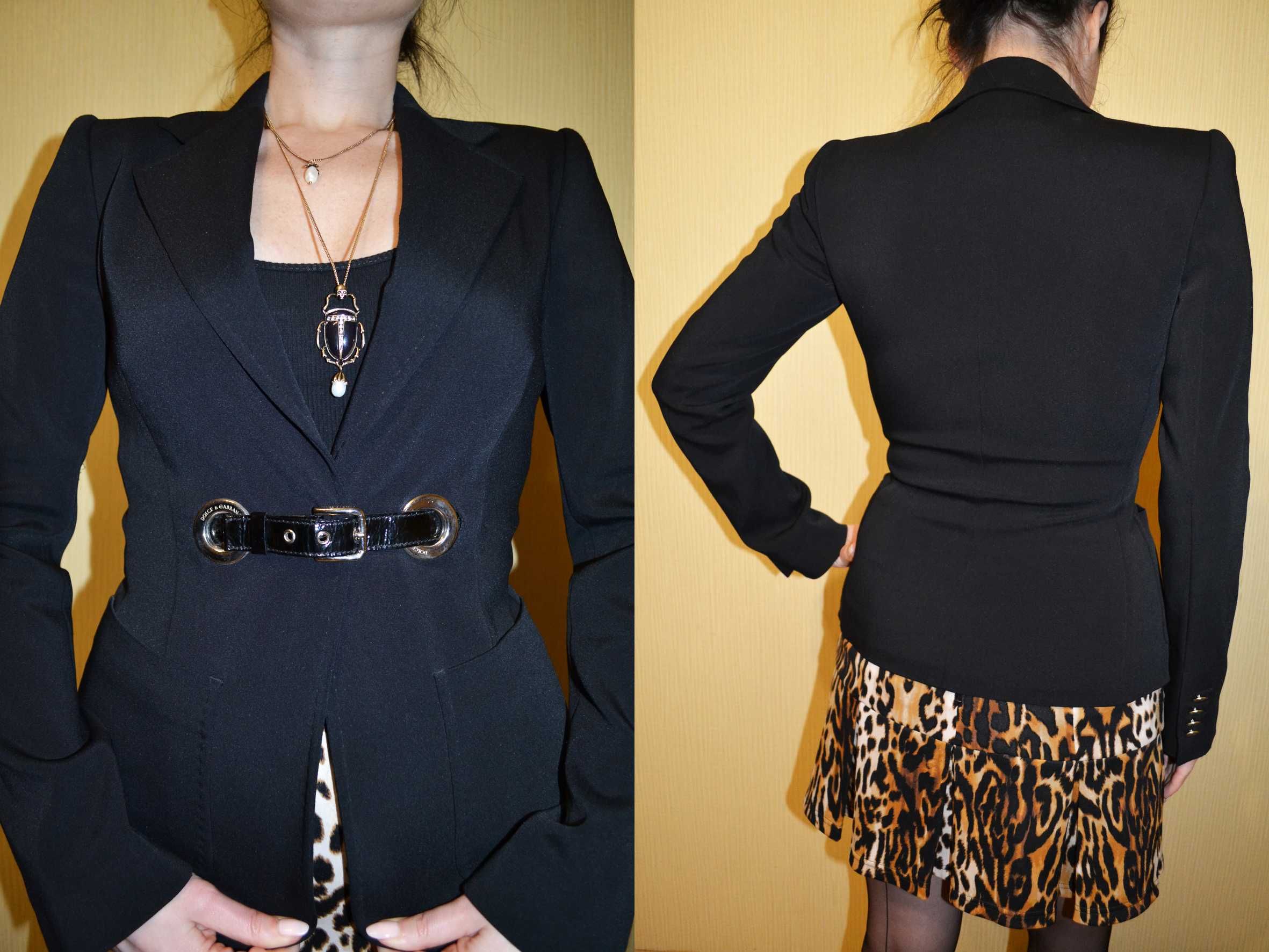 Черный пиджак Dolce & Gabbana жакет леопард подкладка
