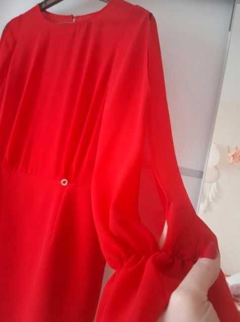 Sukienka z szyfonową górą z długim rękawem. roz xl