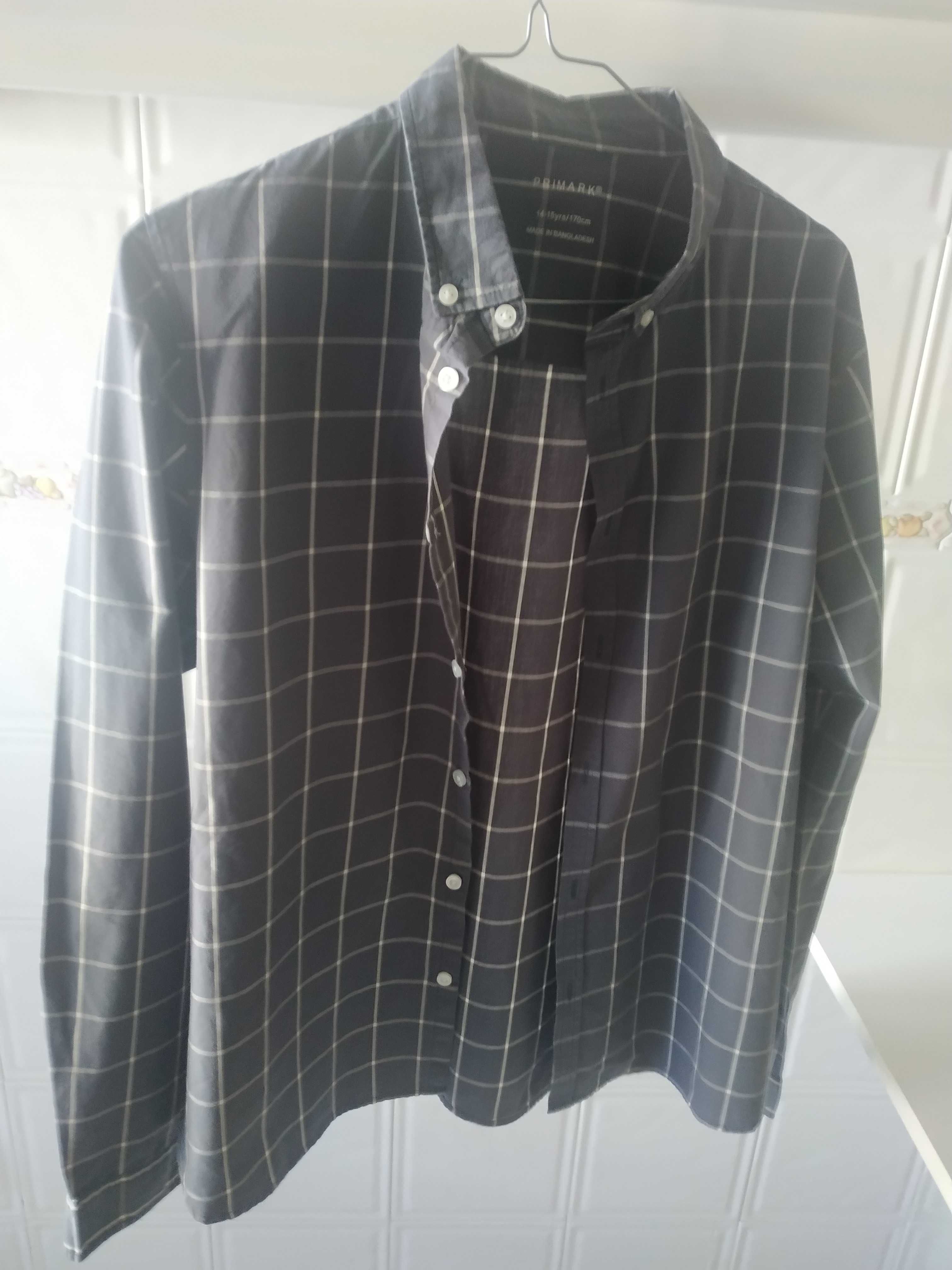 Camisa algodão xadrez cinzento, usada com pouco uso - 14-15 anos