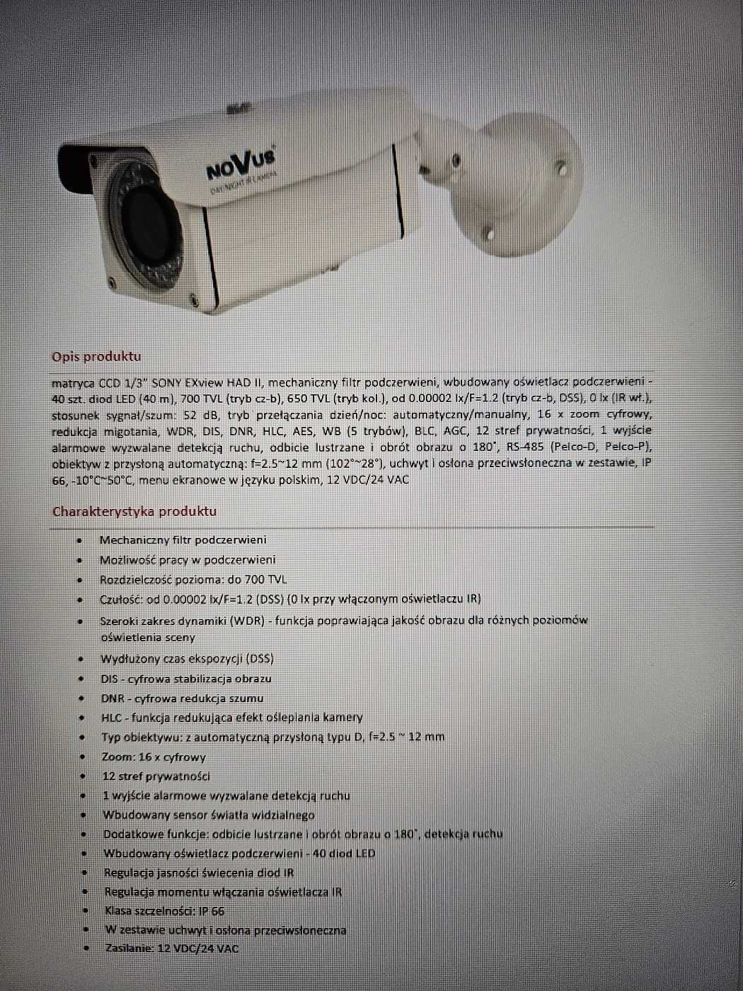 Zestaw do monitoringu , Novus 4 kamery + rejestrator