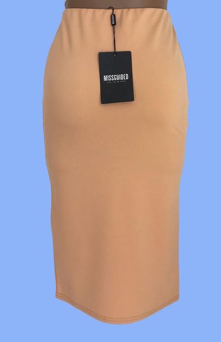MISSGUIDED Новая юбка карандаш беж разрез спереди