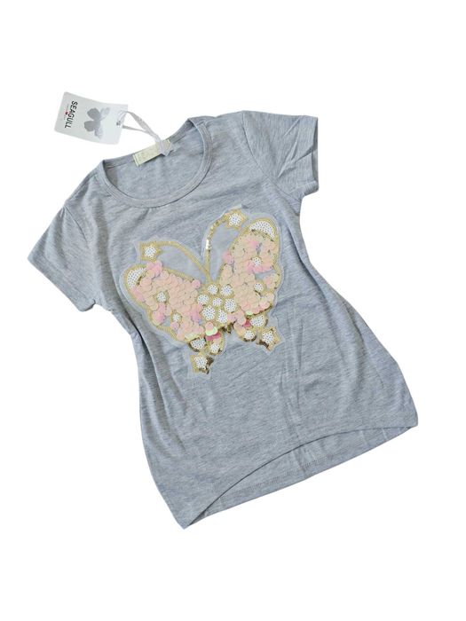 Bluzka szarа dziewczęcy t-shirt krótki rękaw koszulka nowa 140-146