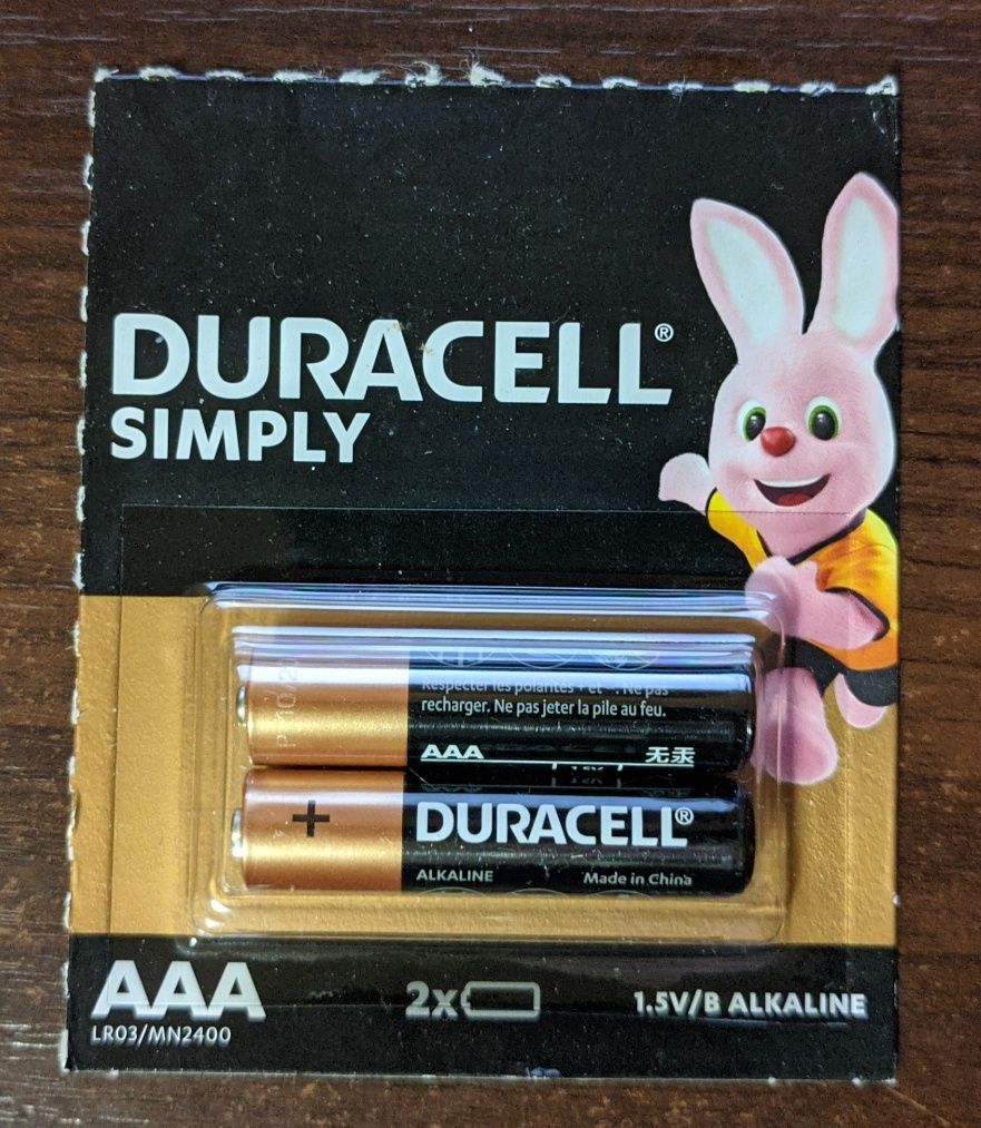 Новые оригинальные батарейки Duracell Simply LR03 MN2400 AAA 2 шт.