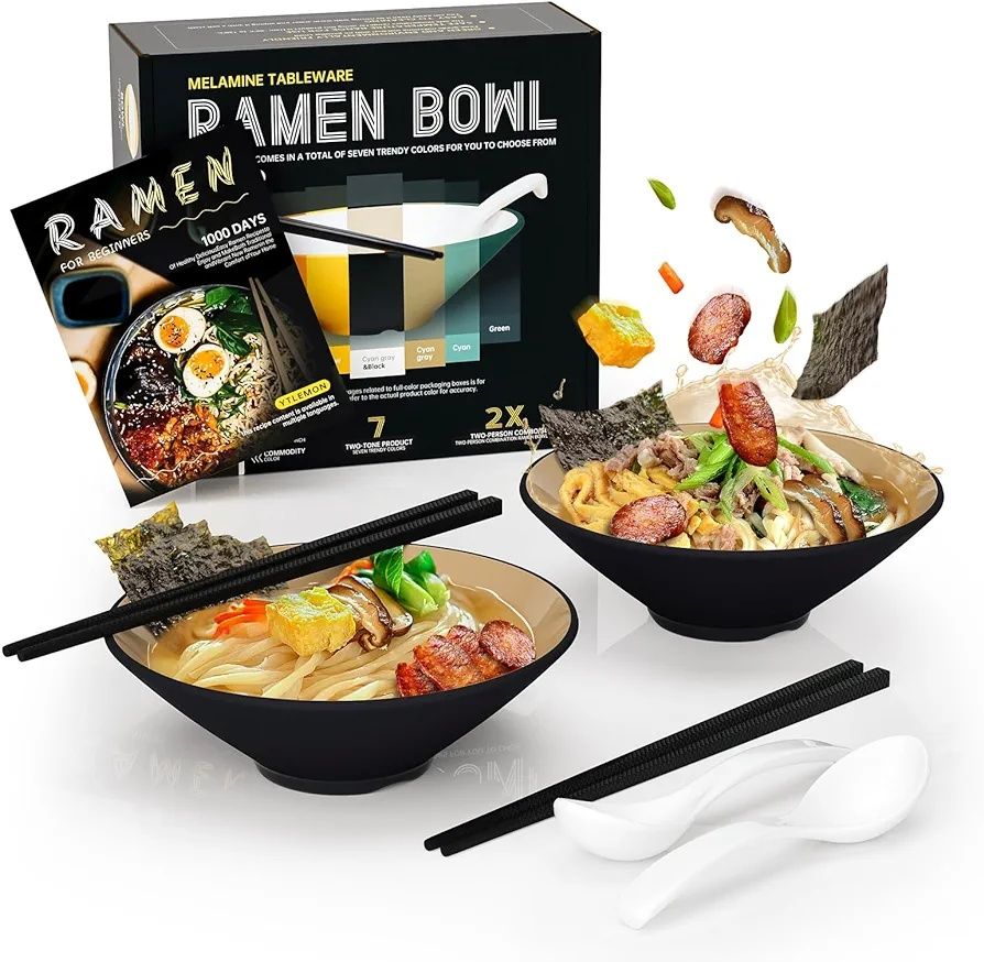 Miski 2 szt. Do ramen czarny khaki ytlemon pałeczki łyżki