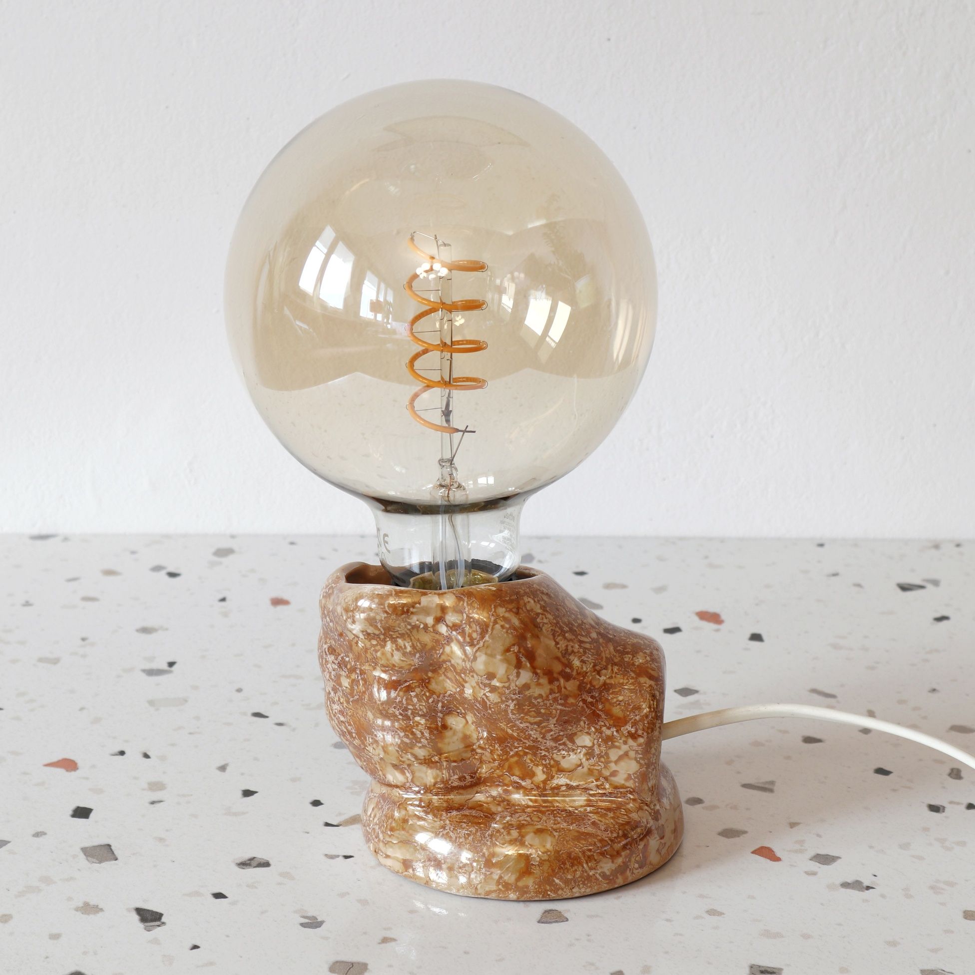Lampa ceramiczna oprawa stołowa SR Łaszkiewicz Kościan vintage retro