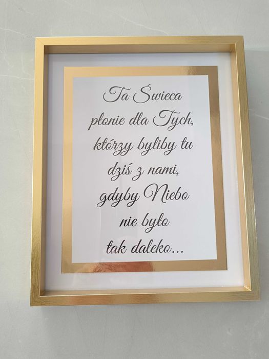 Karta ta świeca płonie dla tych.. złota rama 20x25cm