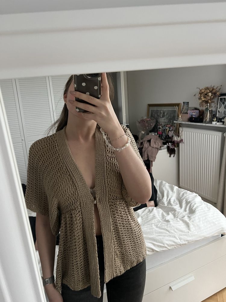 Zara S/M sweter kardigan narzutka y2k old money brazowy khaki