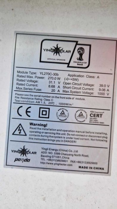 Painéis solares Yingli Panda YL 270C-30B