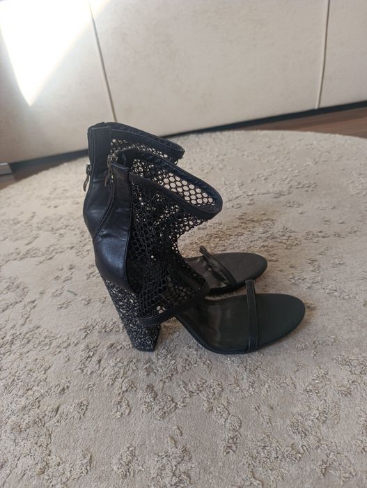 Buty sylwestrowe błyszczące impreza na obcasie 41 czarne