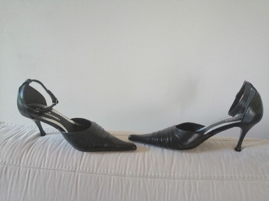 Czarne skórzane szpilki 37 obcas ok. 7cm na Sylwestra karnawał wesele