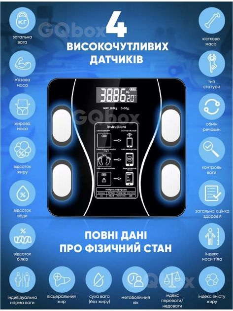 Смарт-ваги Bluetooth до 180 кг з додатком