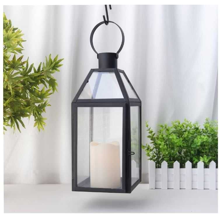 Duży lampion/latarnia 40.5cm ze stali nierdzewnej kolor czarny