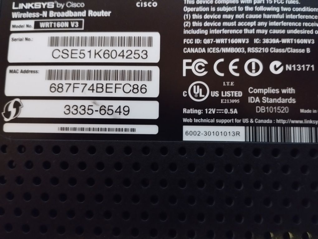 Router-N Linksys 2,4 GHz Cisco typ WRT160N v.3 z zasilaczem