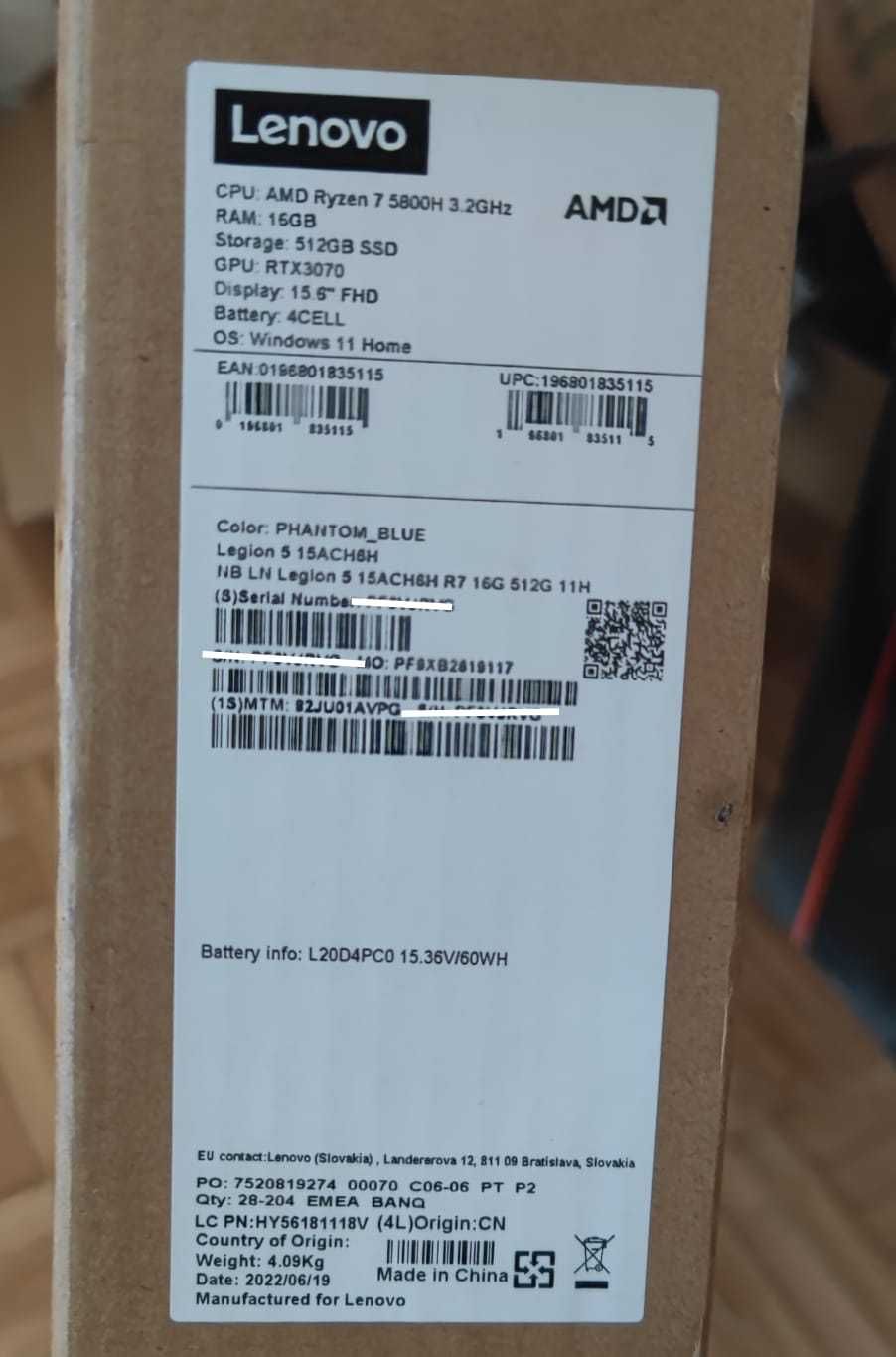 NOVO 6 Anos Garantia! - Legion 5 15ACH6 Ryzen 7 5800H 16 GB - RTX 3070