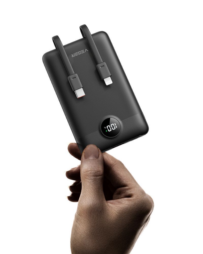 VEGER powerbank 10000 mAh z wbudowanymi kablami Typ C / Lightning PD