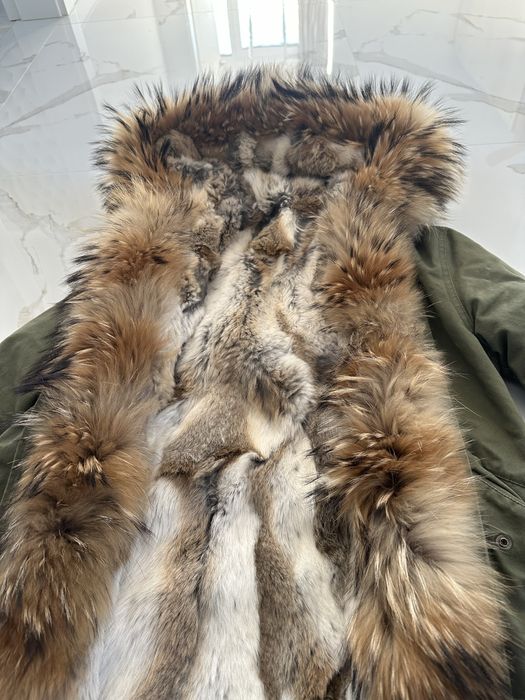 Kurtka parka zimowa khaki obszycie jenot w srodku królik rozmiar S