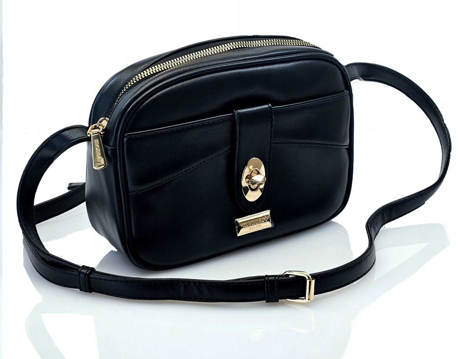 MONNARI Torebka Damska Listonoszka Skórzana Na Długim Pasku Czarna