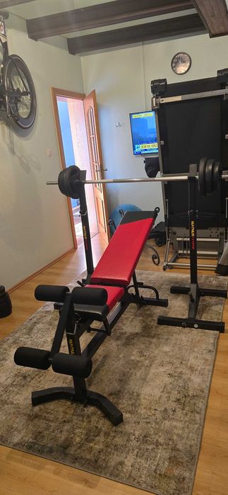 Ławeczka + sztanga z ciężarkami + stojaki