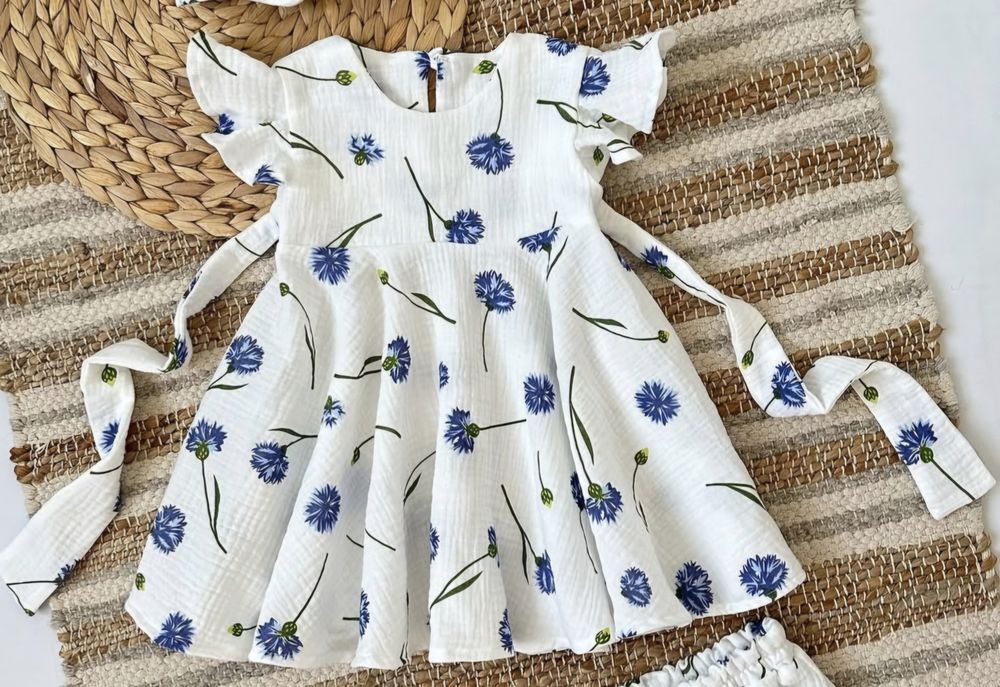 Сукня літня муслінова з волошками для двійні(двійнят, близнят)