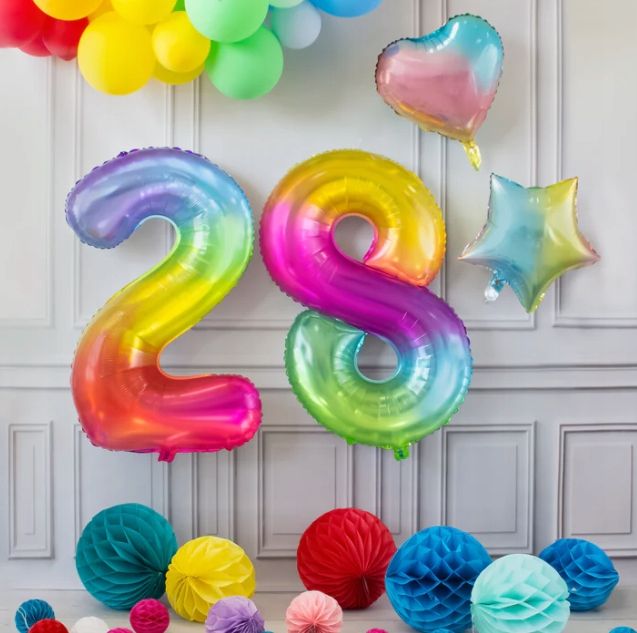 cyferka balon tęczowy ombre żelki cyfra 2 dwa elega na urodziny drugie