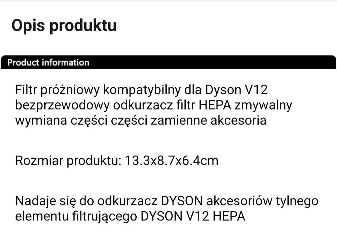 Filtr HEPA Dyson V12 nowy