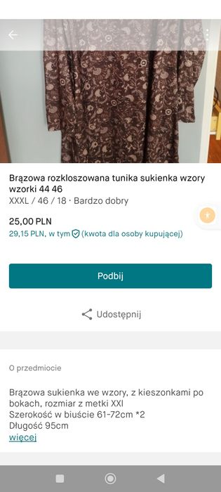Brązowa rozkloszowana sukienka tunika wzory wzorki 44 46