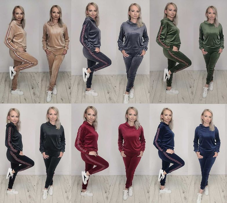 6 KOLORÓW Komplet dres  bluza + spodnie welurowy  S/M zestaw