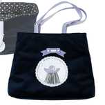 Torebka welurowa shopper torba hand made z ozdobą granatowa duża WZORY