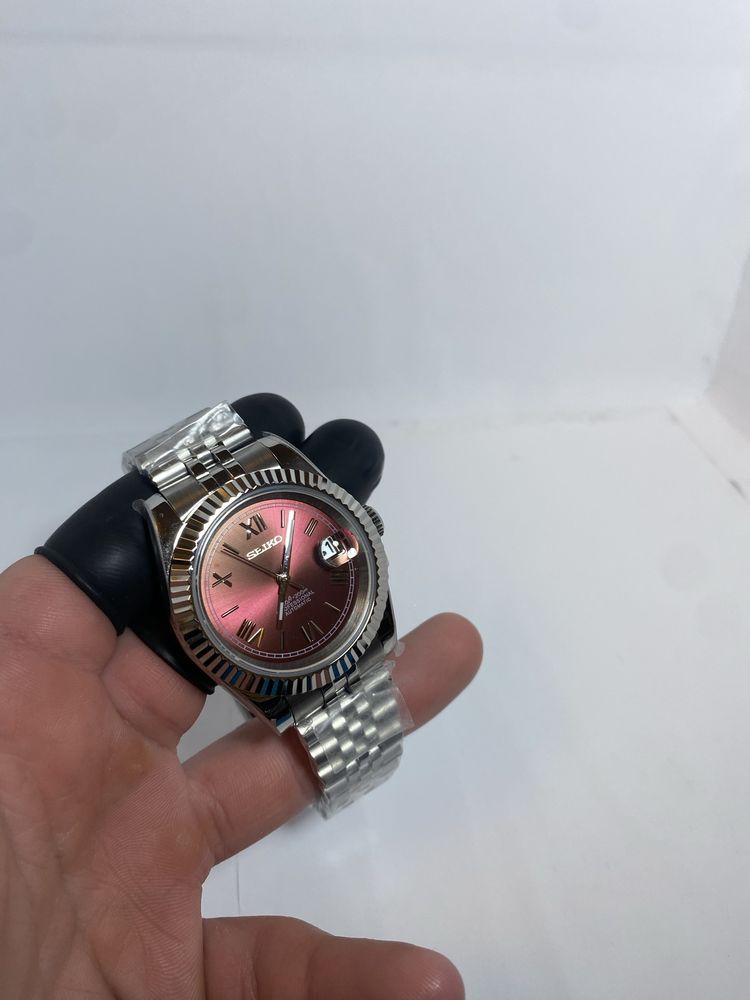 Zegarek automatyczny Seiko Mod datejust rome wiśniowy bordowy nh35!!