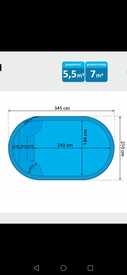 Basen, niecka basenowa, wkład Basenowy 340x210x100, od ręki