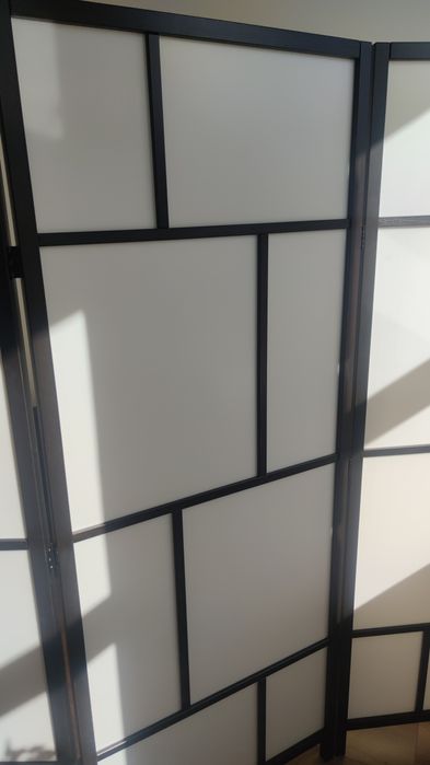 Parawan IKEA Rizor, ścianka działowa, biały/czarny, drewno, 216x185 cm