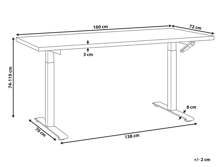 Biurko regulowane manualnie 160 x 72 cm ciemne drewno z czarnym