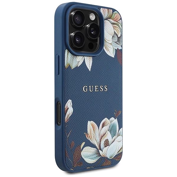 Etui Guess Grained Printed Flower Pattern MagSafe do iPhone 16 Pro Max