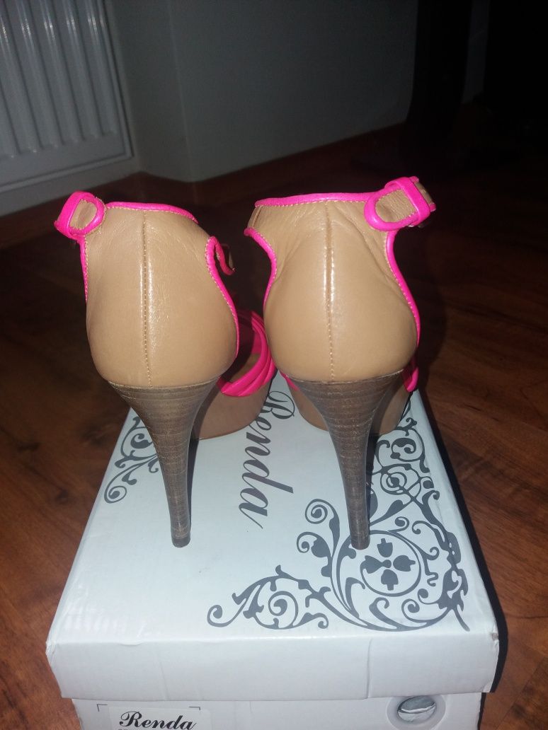 Neonowe szpilki sandały Zara różowe 37