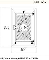 Вікно 500х600 металопластикове, вікна Steko, вікна пвх