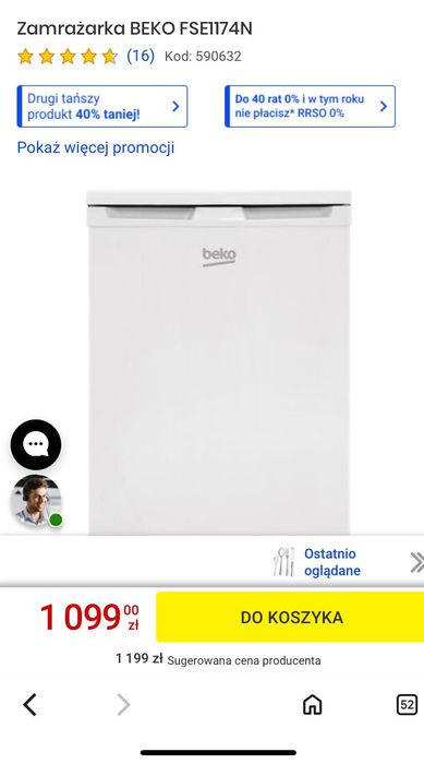 Zamrażarka szufladowa BEKO FSE1174N Nowa