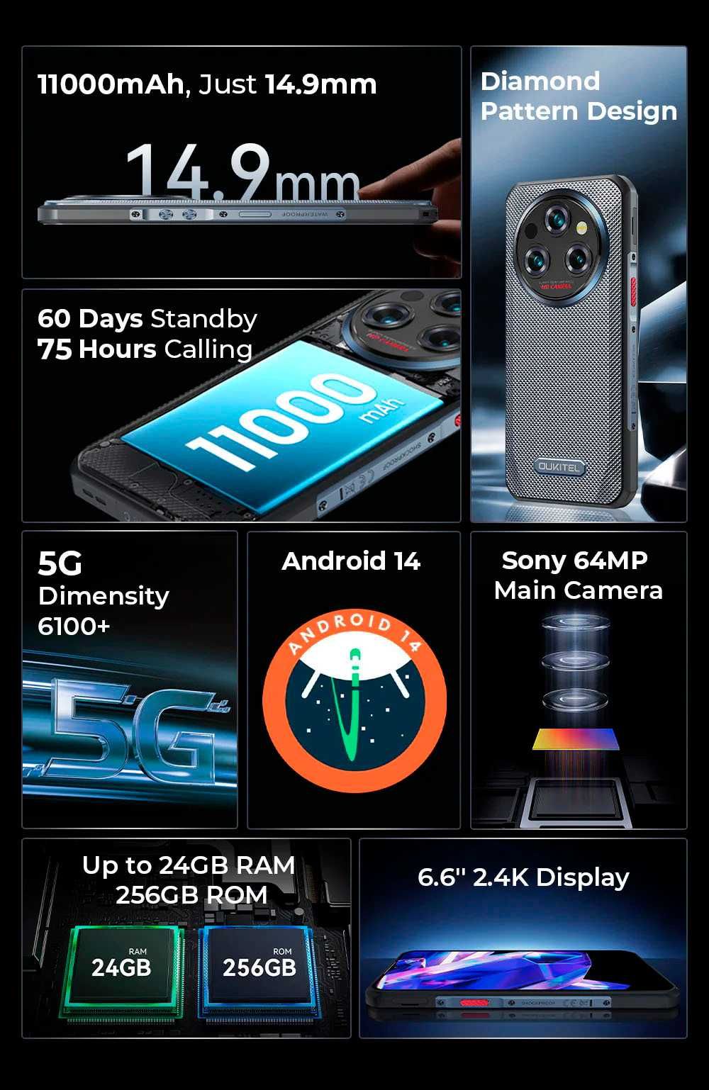 Смартфон протидударний Oukitel WP35 8Gb/256Gb 11000 mAh 5G телефон