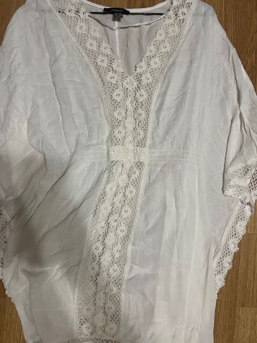 Пляжна туніка. Пляжна накидка біла з мереживом. M/XL Primark