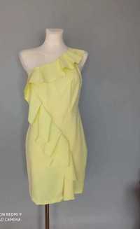 Sukienka z falbaną ,lemon,żółta,
