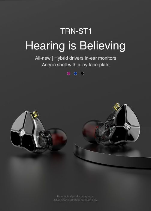 Наушники TRN ST1 Mic двухдрайверные гибридные Оригинал Чёрный
